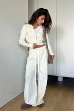 Solid Knit Short Zip Jacket Relaxed Pants Two Piece Set image 1