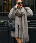 Solid Knitted Single Breasted Coat image 3