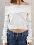 Solid Knitted Slash Neck Basic Long Sleeve Pullover Sweater image 1