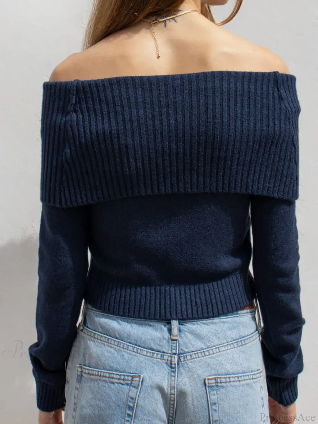 Solid Knitted Slash Neck Basic Long Sleeve Pullover Sweater image 4