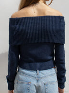 Solid Knitted Slash Neck Basic Long Sleeve Pullover Sweater image 4