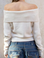 Solid Knitted Slash Neck Basic Long Sleeve Pullover Sweater image 2