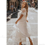 Solid Lace Short Sleeve V-neck Maxi Boho Dress image 3