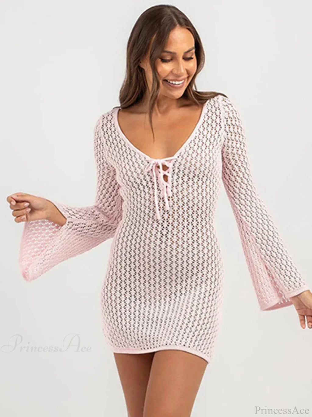 Solid Lace Up Bikini Cover Up image 2