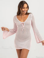 Solid Lace Up Bikini Cover Up image 2