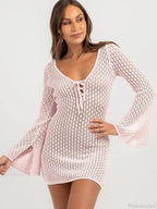 Solid Lace Up Bikini Cover Up image 4