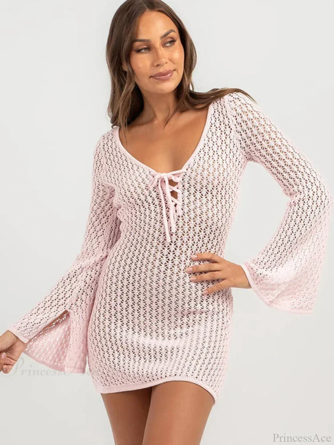 Solid Lace Up Bikini Cover Up image 4