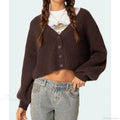 Solid Lantern Sleeve Button Down Knit Cardigan image 5