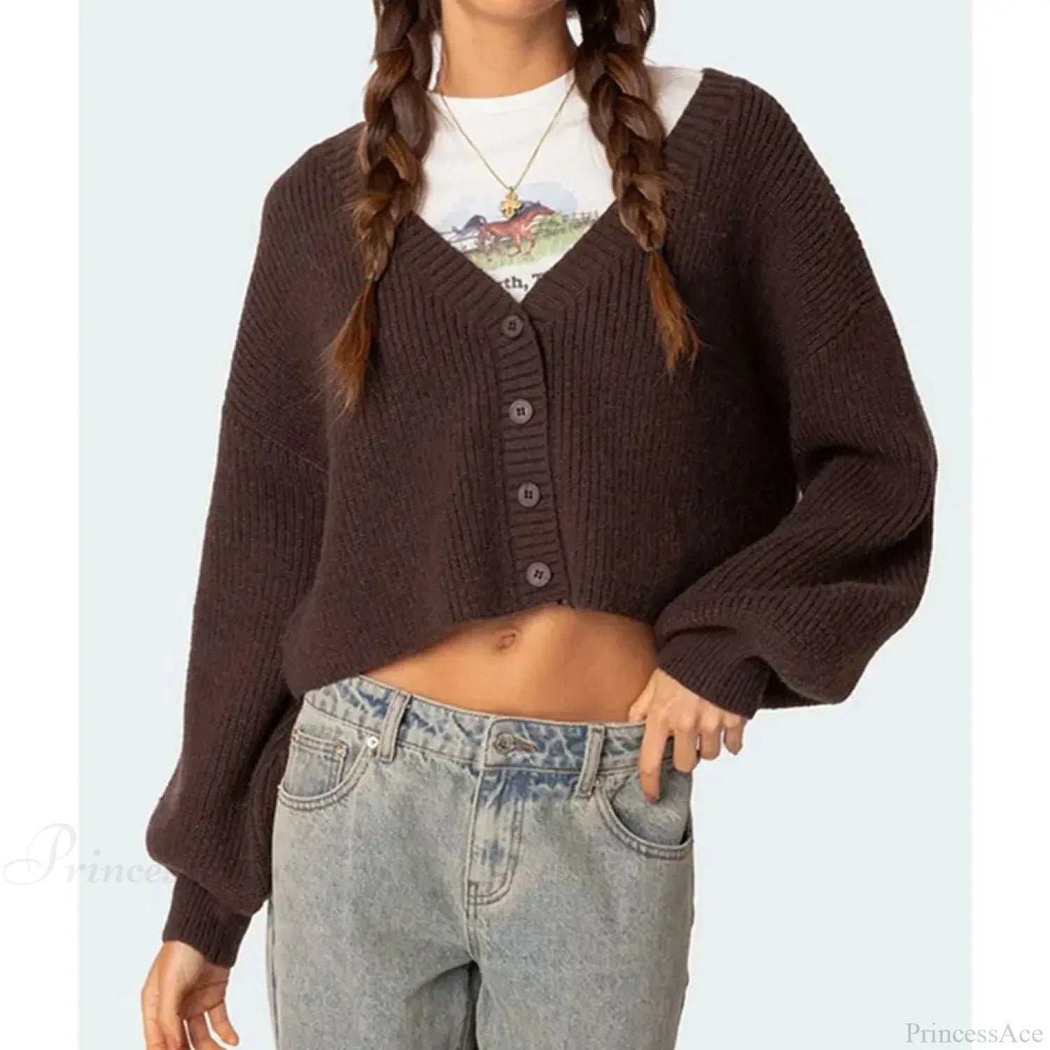 Solid Lantern Sleeve Button Down Knit Cardigan image 5
