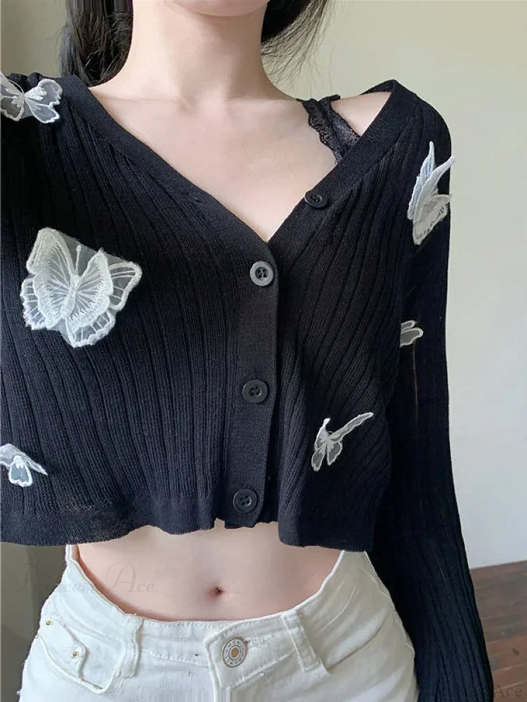 Solid Lantern Sleeve Button Down Knit Cardigan image 3
