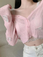 Solid Lantern Sleeve Button Down Knit Cardigan image 1