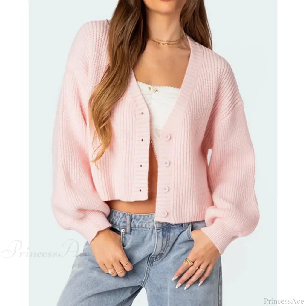 Solid Lantern Sleeve Button Down Knit Cardigan image 4