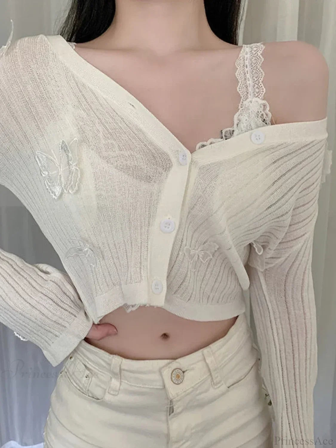 Solid Lantern Sleeve Button Down Knit Cardigan image 2