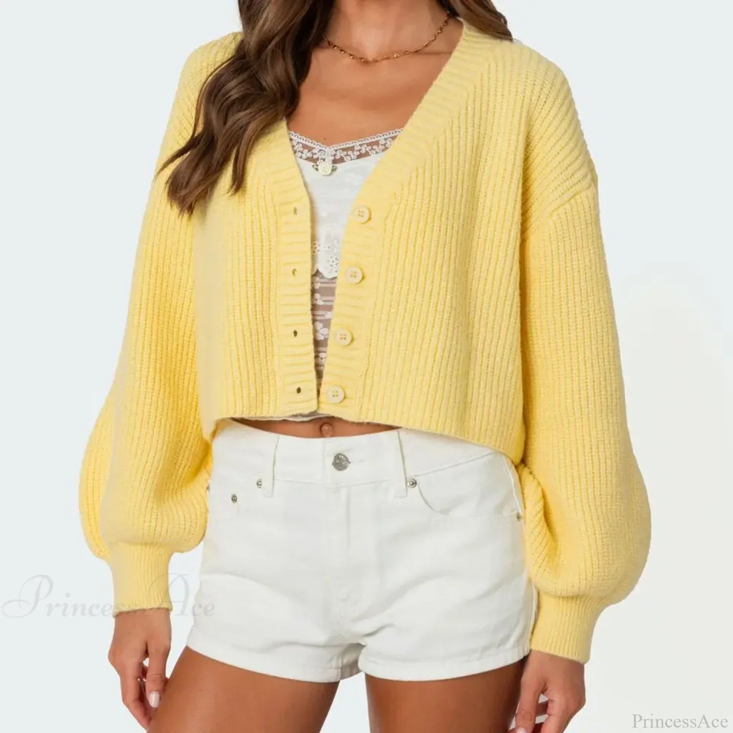 Solid Lantern Sleeve Button Down Knit Cardigan image 1