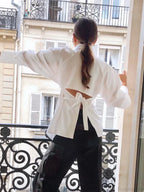 Solid Lapel Single Breasted White Blouse image 4