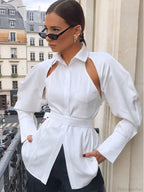 Solid Lapel Single Breasted White Blouse image 1