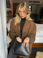 Solid Lapel Suede Leather Coat image 3