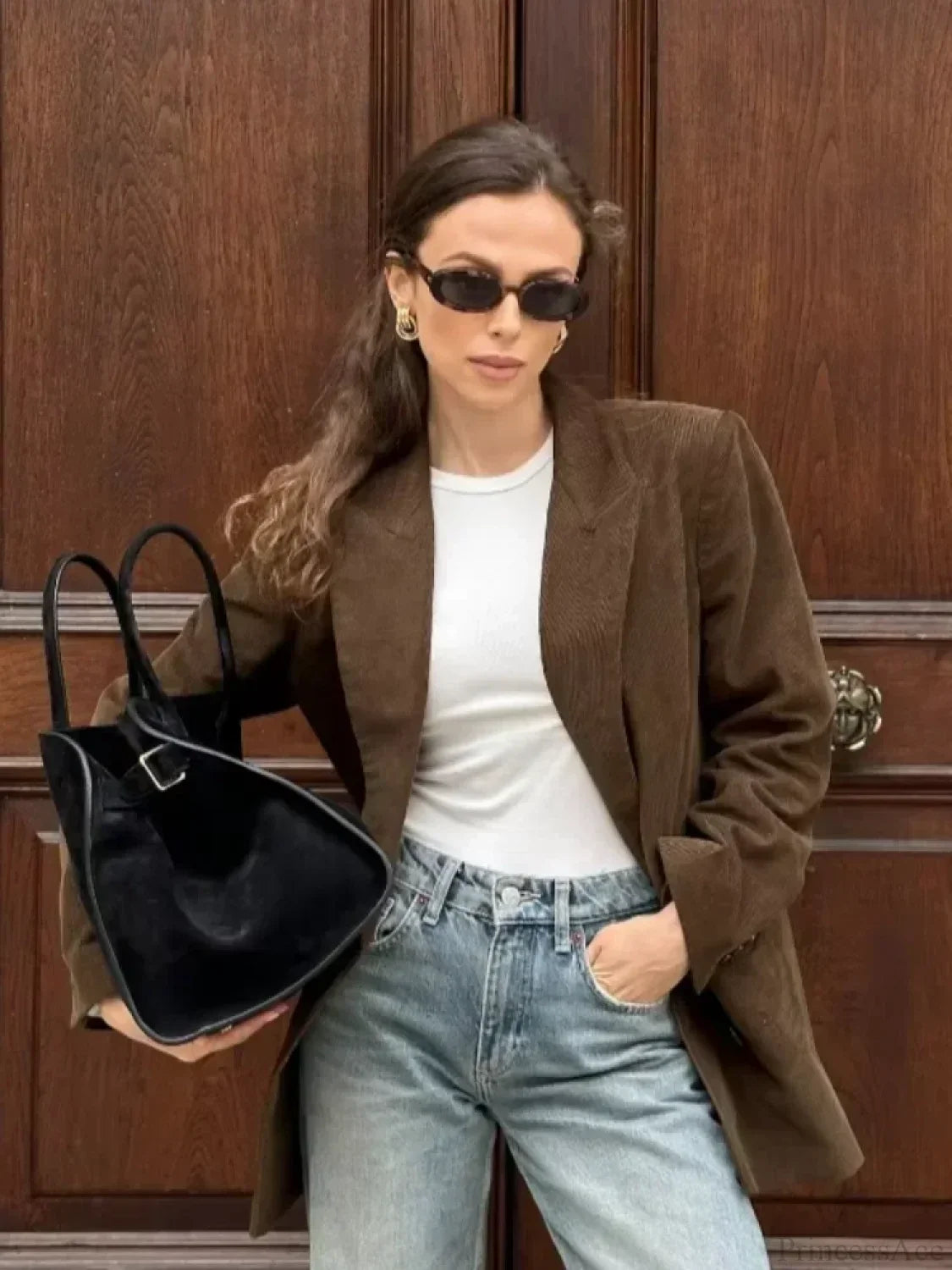 Solid Lapel Suede Leather Coat image 1
