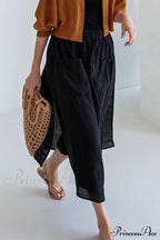 Solid Linen Midi Skirt with Pockets image 2