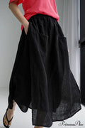 Solid Linen Midi Skirt with Pockets image 1
