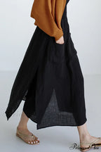 Solid Linen Midi Skirt with Pockets image 3