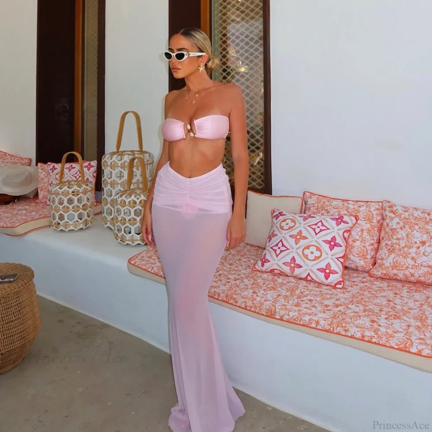 Solid Long Skirt Three Piece Swimsuit image 2