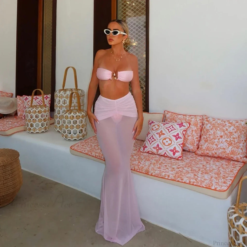 Solid Long Skirt Three Piece Swimsuit image 1