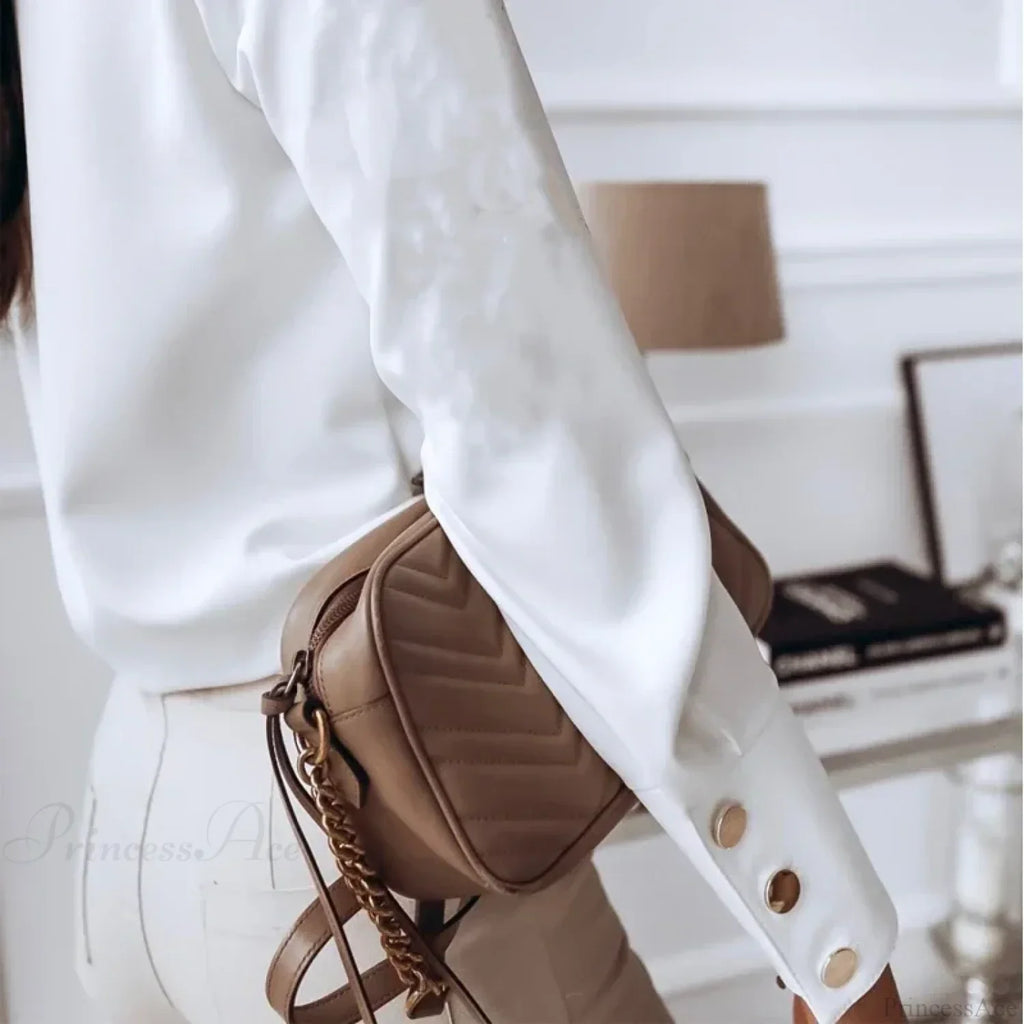 Solid Long Sleeve White Cotton Blouse image 4