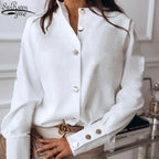 Solid Long Sleeve White Cotton Blouse image 1