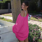 Solid Loose V-Neck Off-Shoulder Sweater image 2