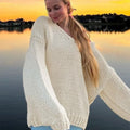 Solid Loose V-Neck Off-Shoulder Sweater image 5