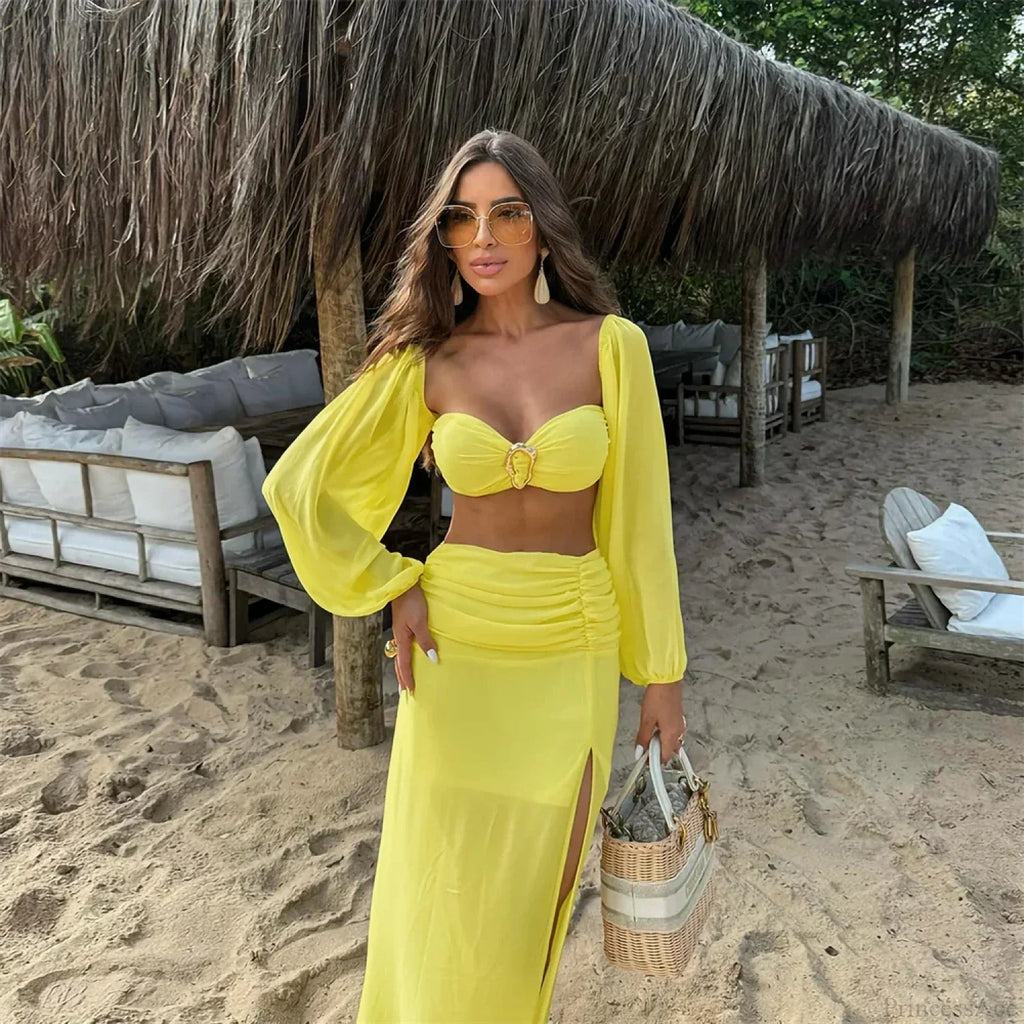 Solid Micro Bodysuit Three Piece Swimsuit image 2