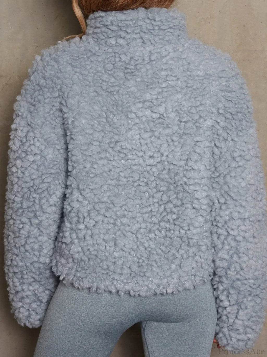 Solid Minimalist Sherpa Cropped Fuzzy Coat image 11