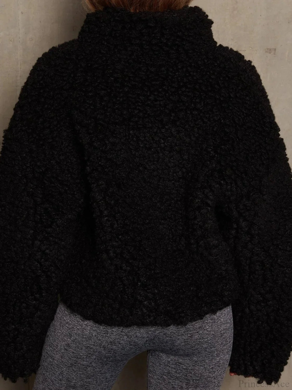 Solid Minimalist Sherpa Cropped Fuzzy Coat image 8