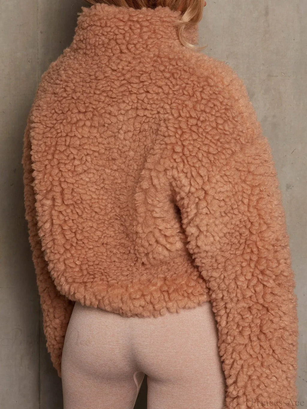 Solid Minimalist Sherpa Cropped Fuzzy Coat image 5