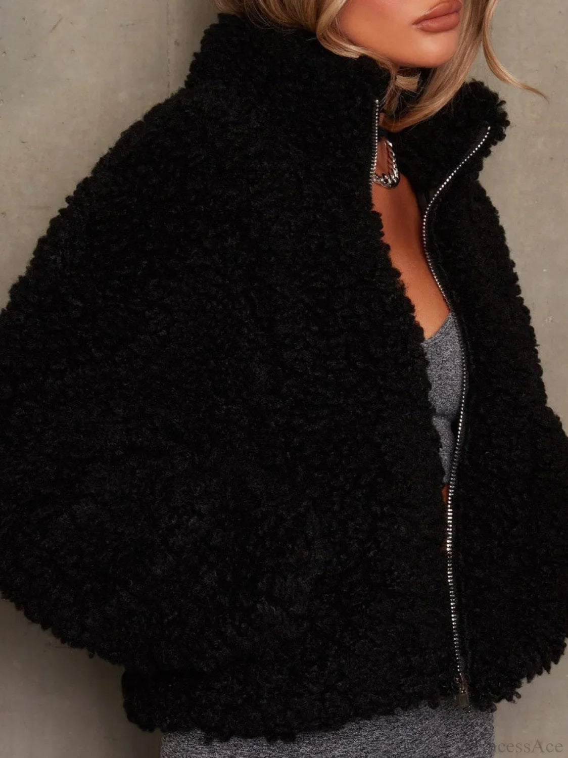 Solid Minimalist Sherpa Cropped Fuzzy Coat image 7
