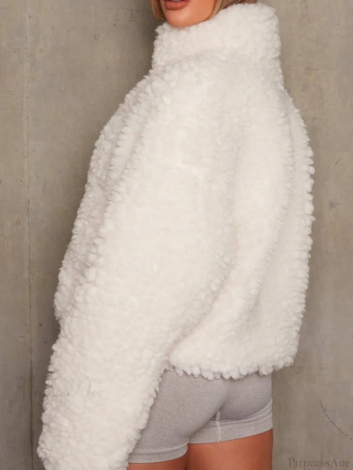 Solid Minimalist Sherpa Cropped Fuzzy Coat image 3
