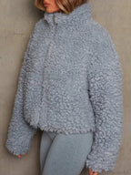Solid Minimalist Sherpa Cropped Fuzzy Coat image 10