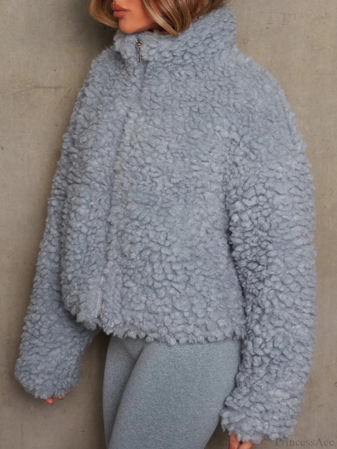 Solid Minimalist Sherpa Cropped Fuzzy Coat image 10