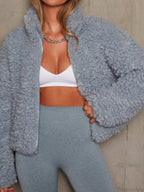 Solid Minimalist Sherpa Cropped Fuzzy Coat image 9