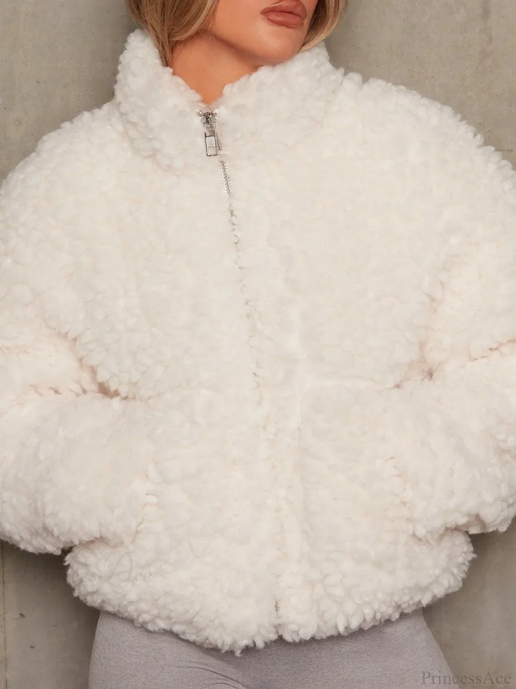 Solid Minimalist Sherpa Cropped Fuzzy Coat image 1
