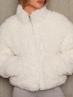 Solid Minimalist Sherpa Cropped Fuzzy Coat image 1