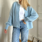 Solid O-neck Cropped Knitted Cardigan image 3