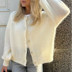Solid O-neck Cropped Knitted Cardigan image 5