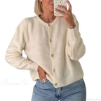 Solid O-neck Cropped Knitted Cardigan image 20