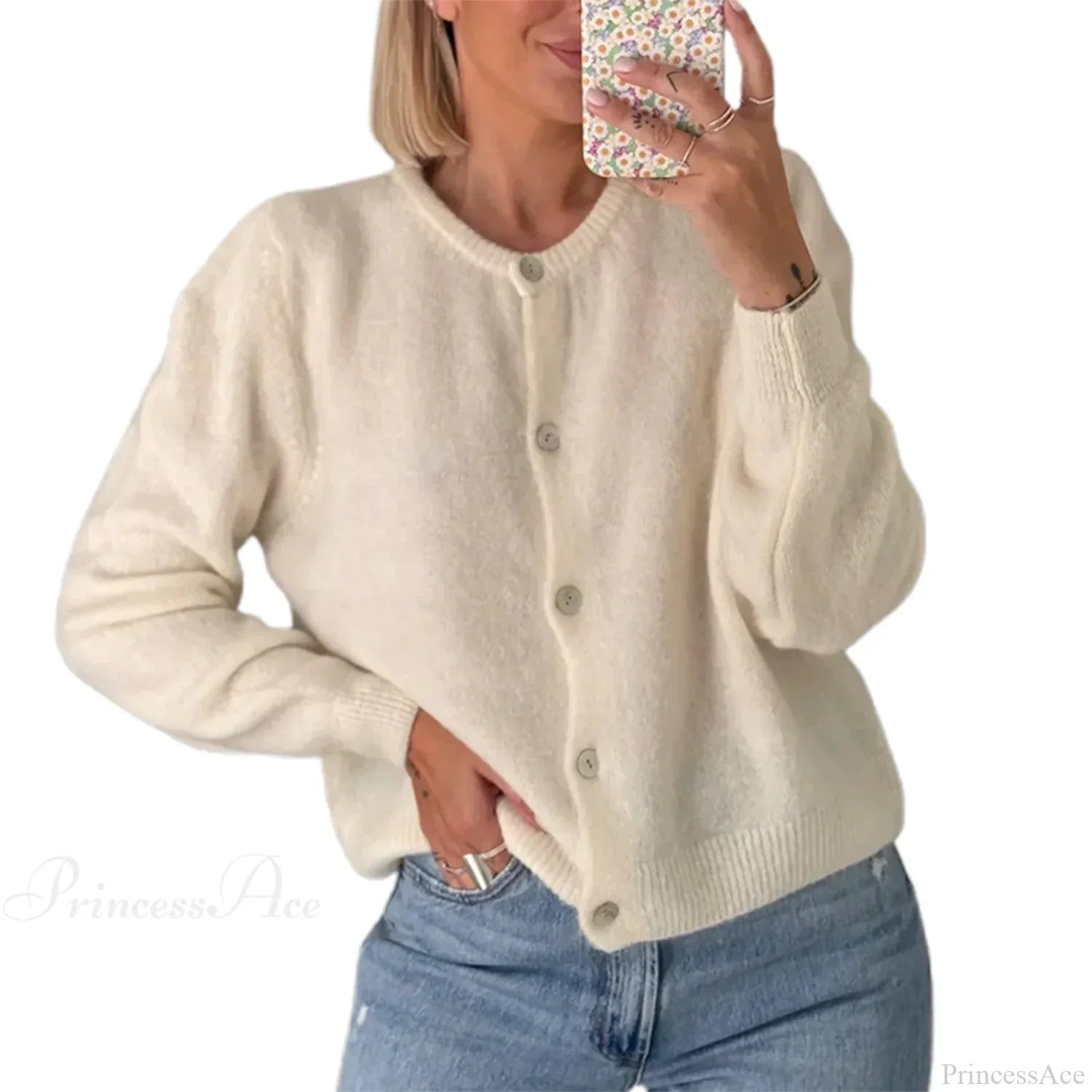 Solid O-neck Cropped Knitted Cardigan image 20