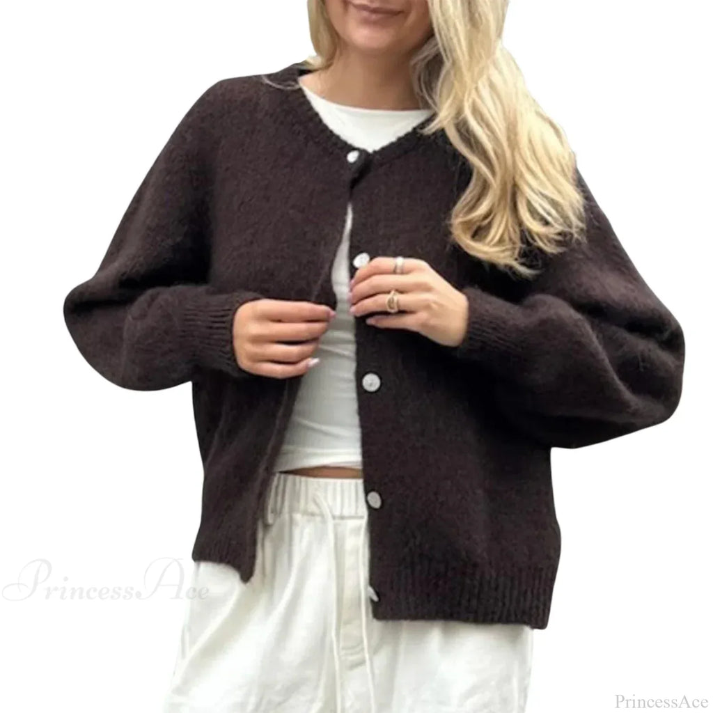 Solid O-neck Cropped Knitted Cardigan image 16