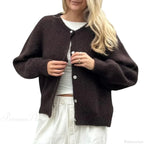 Solid O-neck Cropped Knitted Cardigan image 16