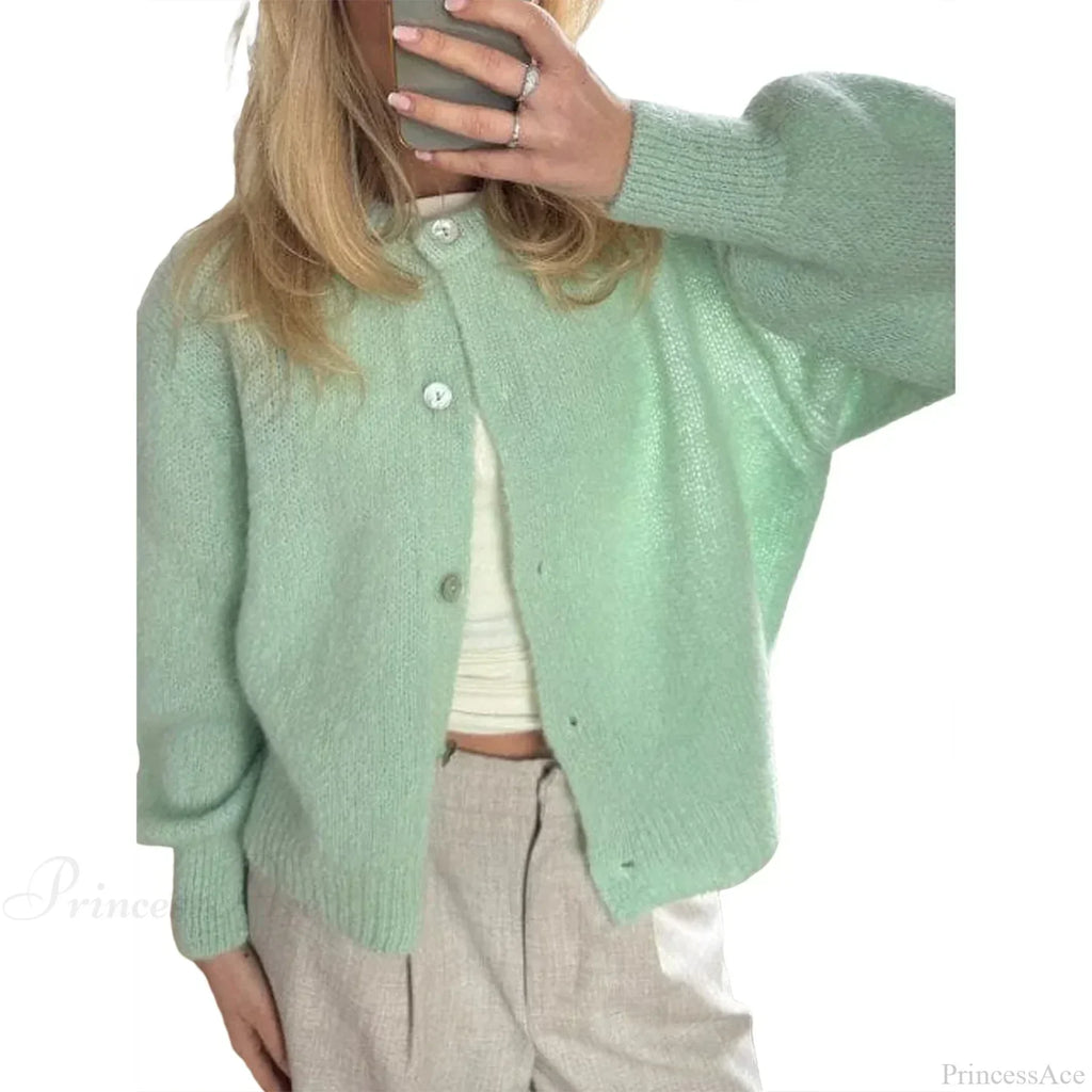 Solid O-neck Cropped Knitted Cardigan image 9