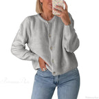 Solid O-neck Cropped Knitted Cardigan image 22